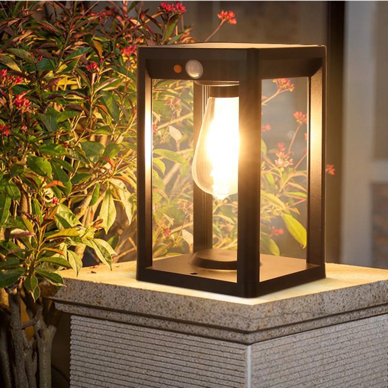 Solar Outdoor Pillar Light Black Aluminium With Motion Sensor