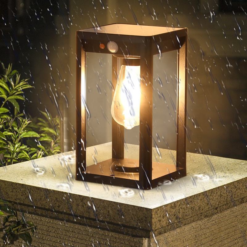 Solar Outdoor Pillar Light Black Aluminium With Motion Sensor