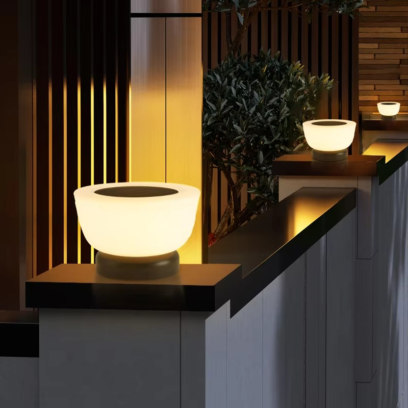 Solar Fence Post Light With Round White Glass Shade