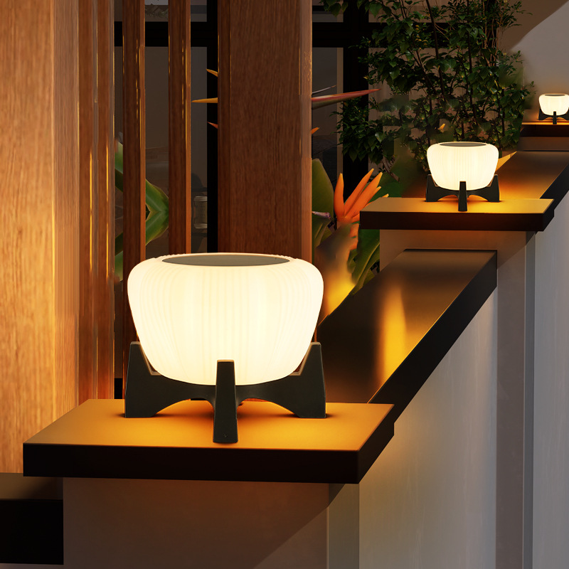 Solar Fence Post Light With Round White Glass Shade