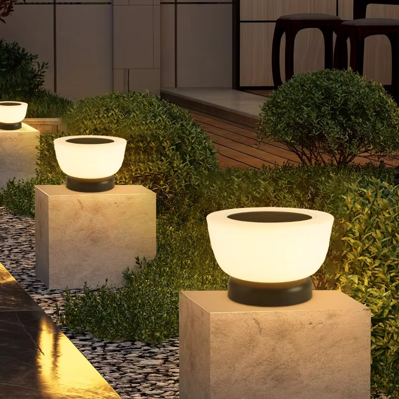 Solar Fence Post Light With Round White Glass Shade