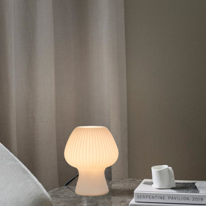 Vintage Bedside Table Lamp Ribbed Glass Mushroom Dimmable Nightstand Light