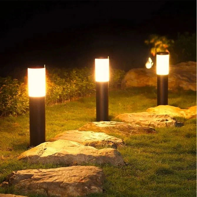 Solar 2 pieces Powered Garden Bollard Lights with Cylindrical Housing