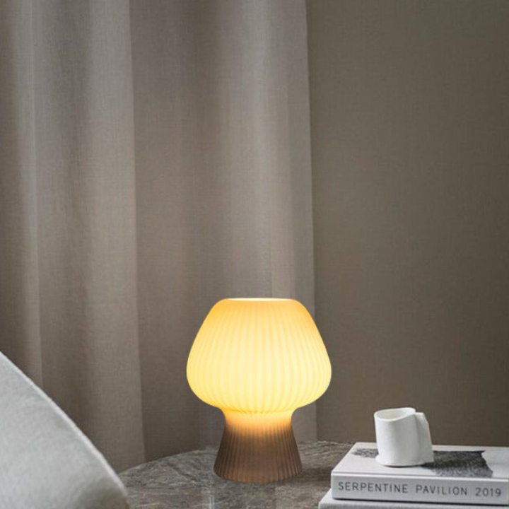 Vintage Bedside Table Lamp Ribbed Glass Mushroom Dimmable Nightstand Light