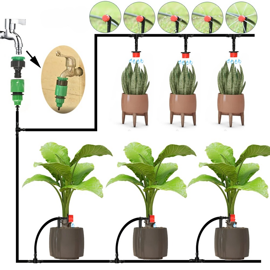Drip Irrigation System with Automatic Timer for Garden Plants