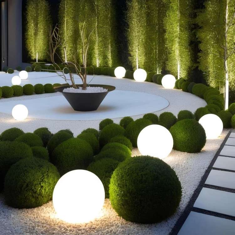 Illuminated Spherical Outdoor Garden Lights with Round Diffused Glow