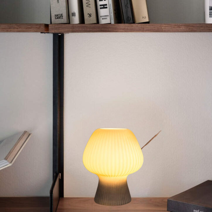 Vintage Bedside Table Lamp Ribbed Glass Mushroom Dimmable Nightstand Light