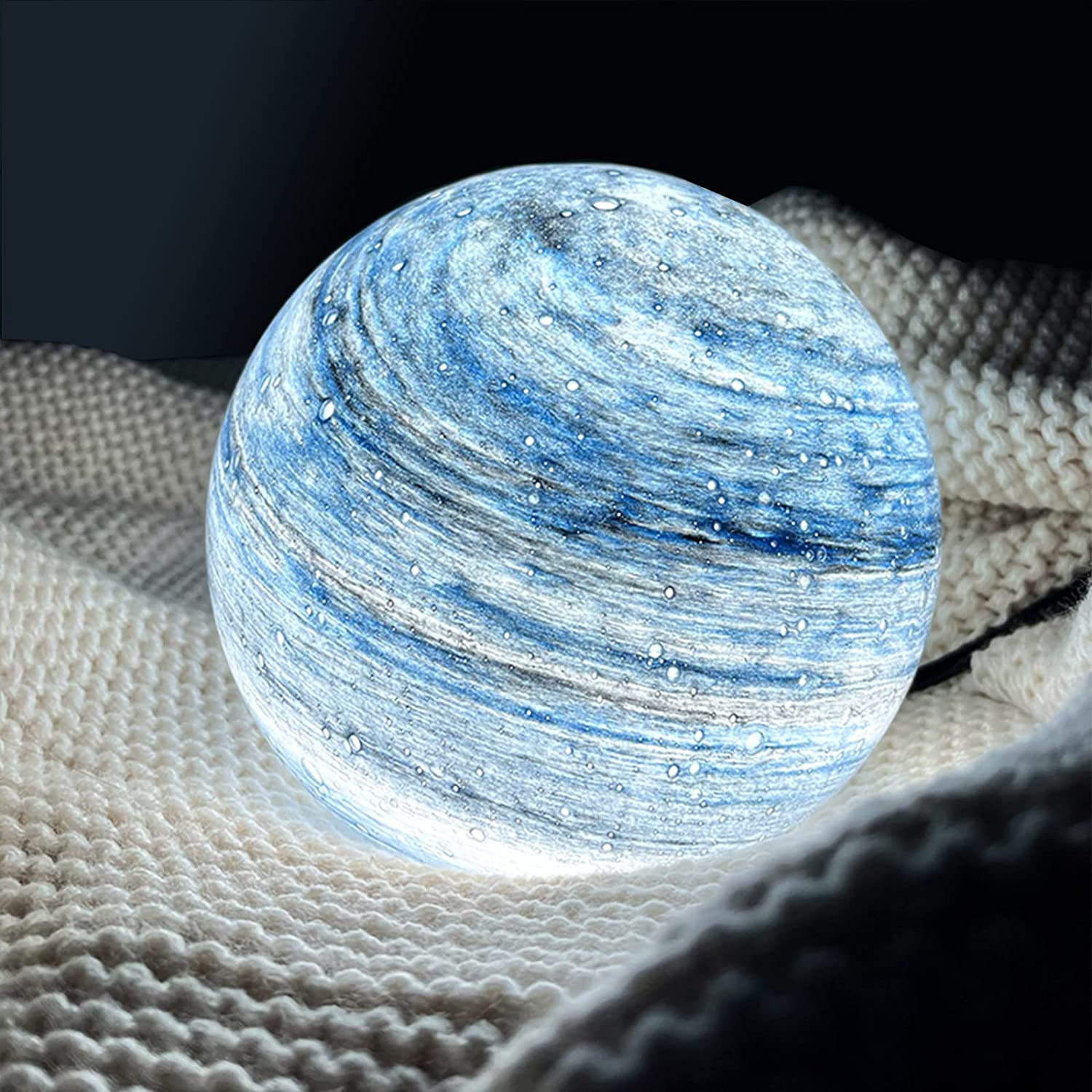 Glass Look Sphere LED Table Lamp with Swirl Pattern Surface