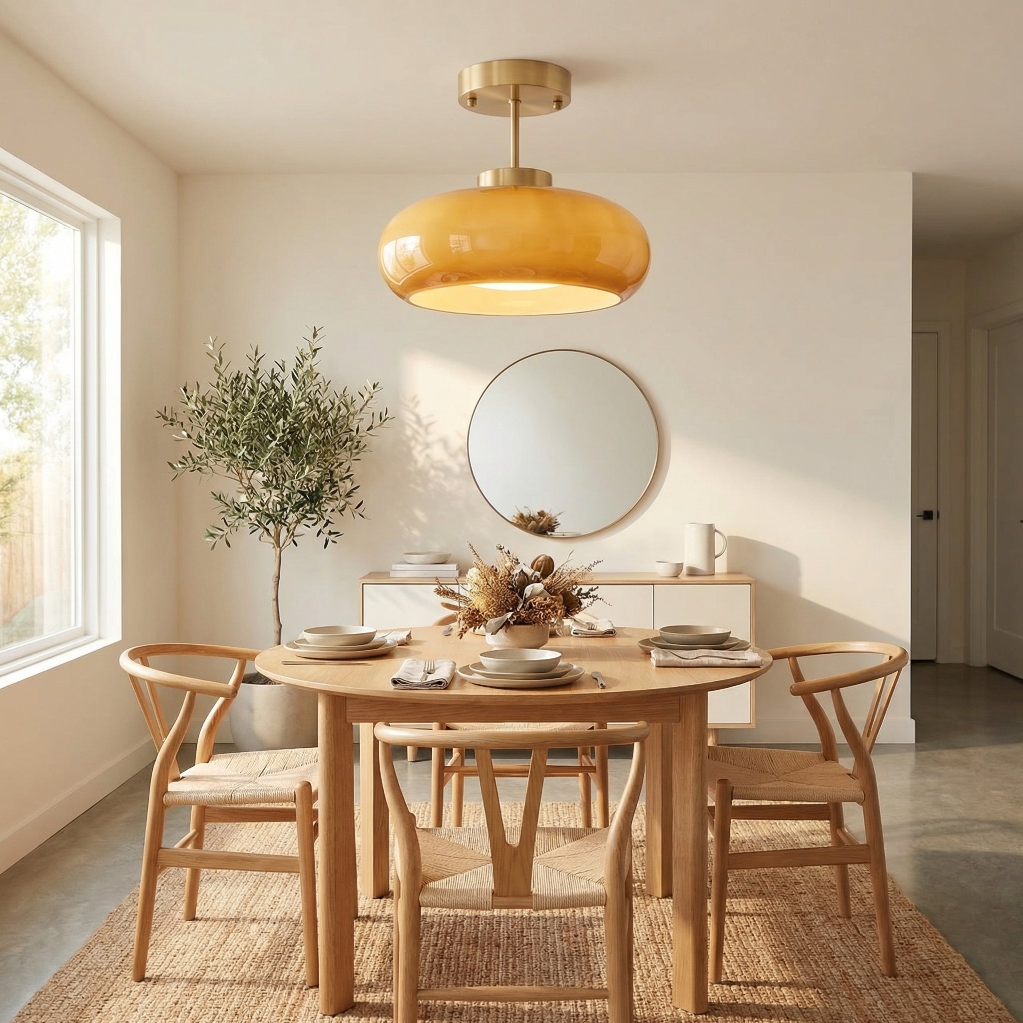 Nordic Vintage Copper & Amber Glass Ceiling Light