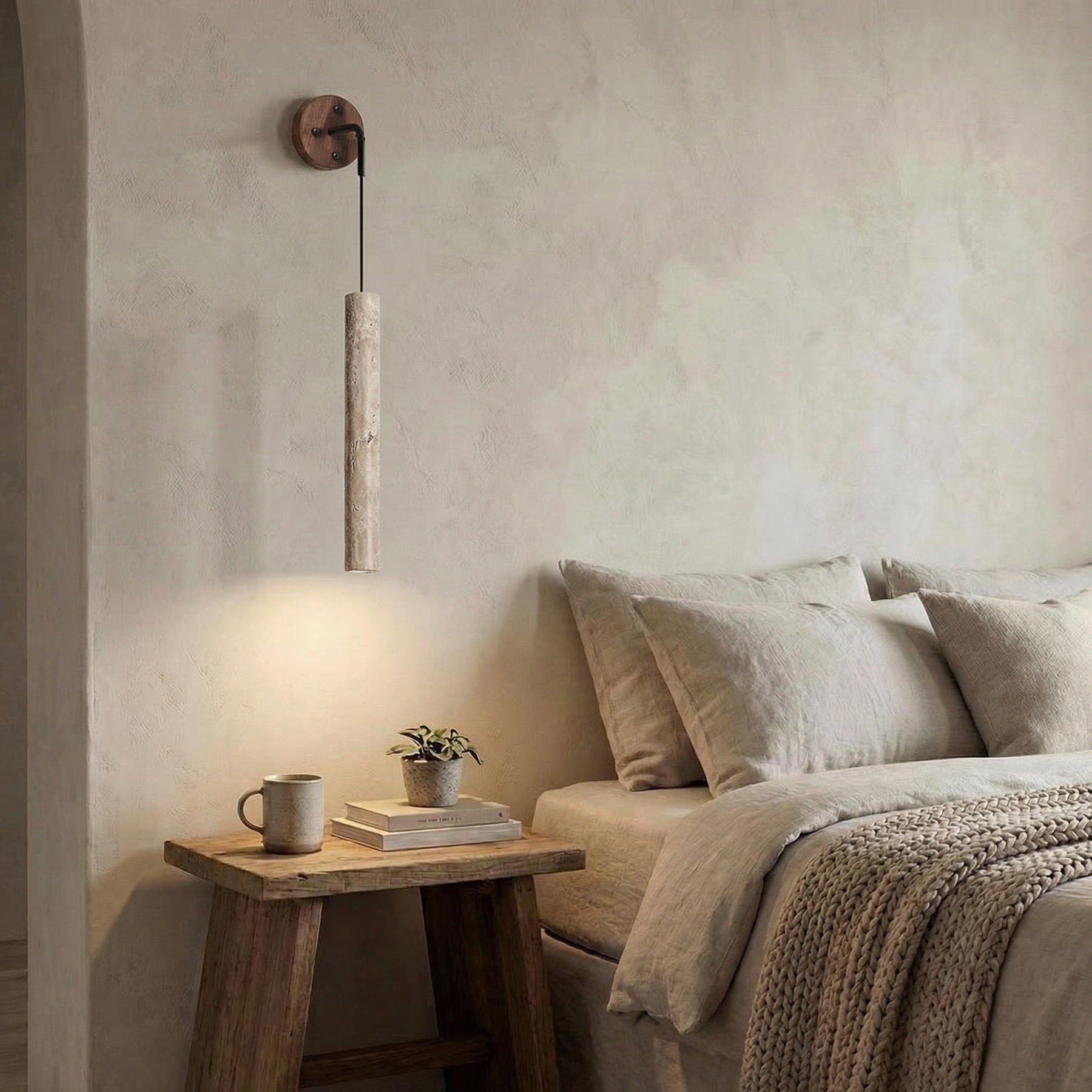 30cm Travertine Tube Wall Lamp