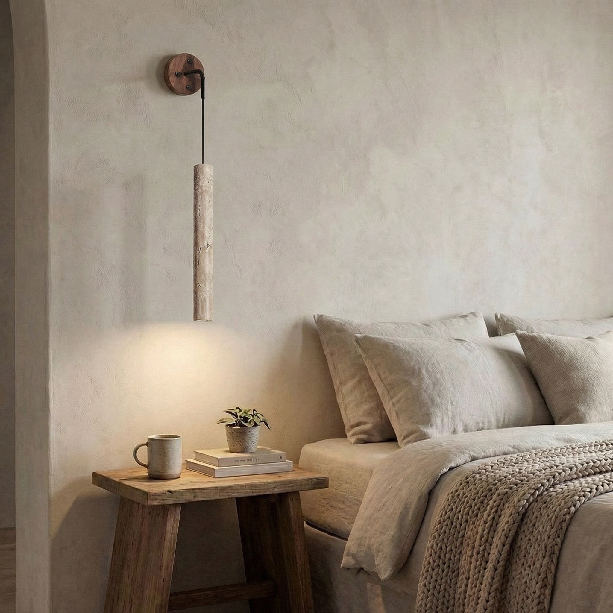 30cm Travertine Tube Wall Lamp