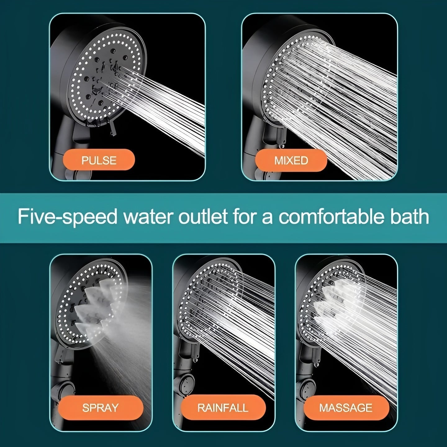 Versatile High Pressure Filtered Shower Head with 5 Modes