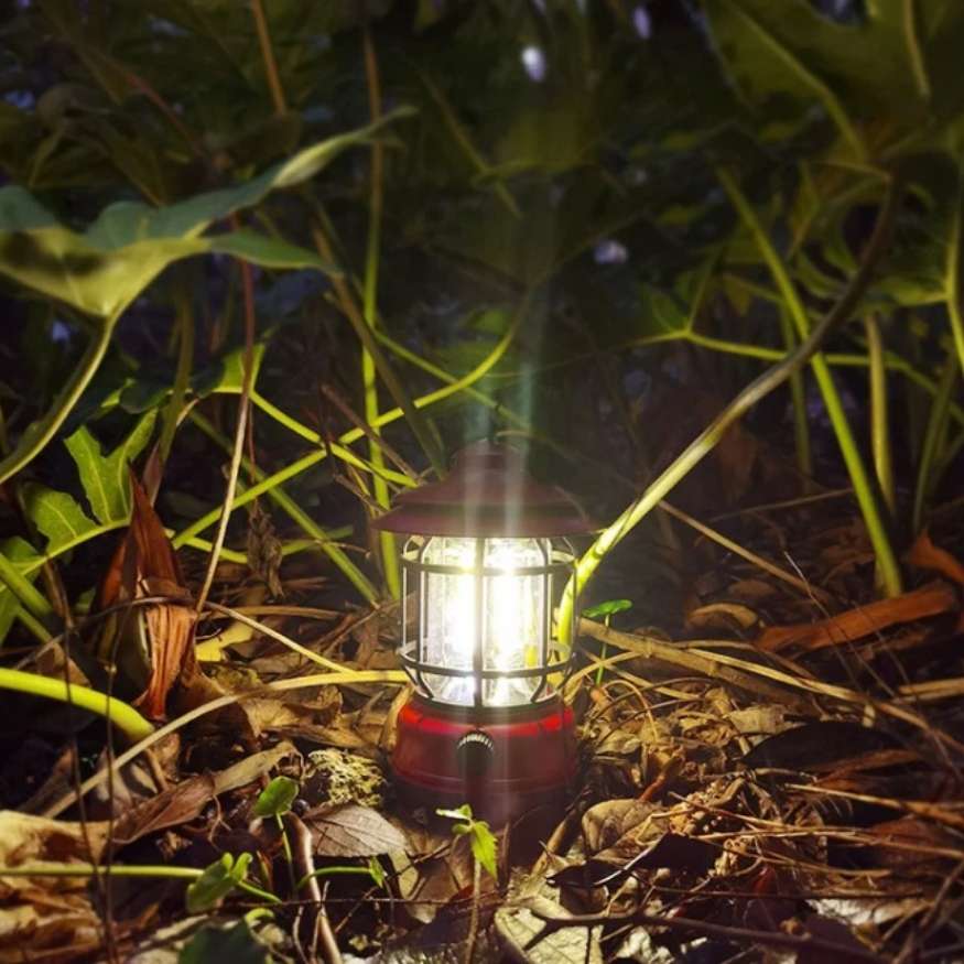 Rechargeable LED Camping Lantern with Hanging Hook and Metal Cage