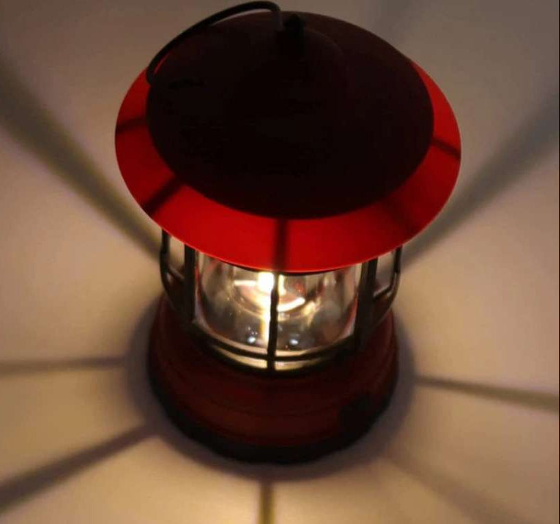 Rechargeable LED Camping Lantern with Hanging Hook and Metal Cage