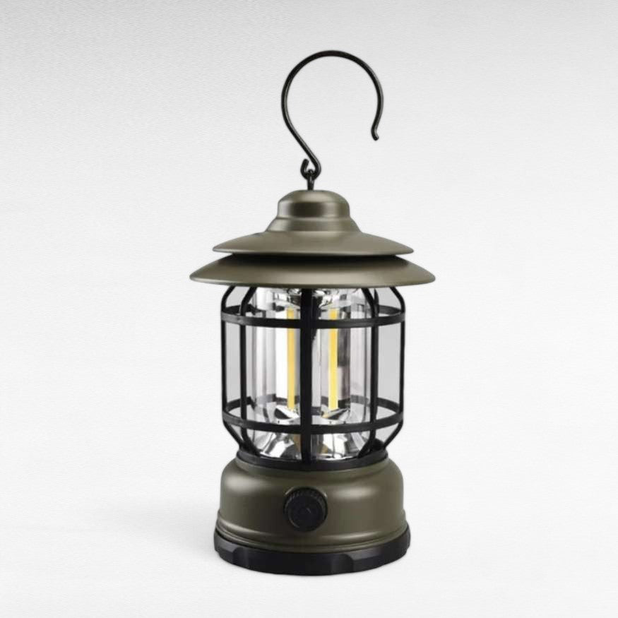 Rechargeable LED Camping Lantern with Hanging Hook and Metal Cage