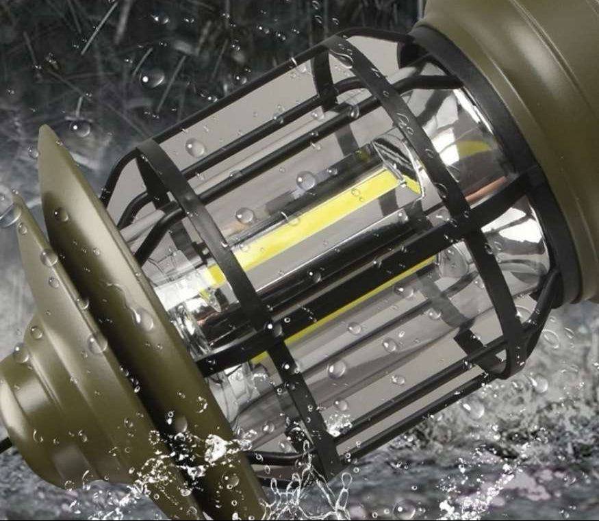 Rechargeable LED Camping Lantern with Hanging Hook and Metal Cage