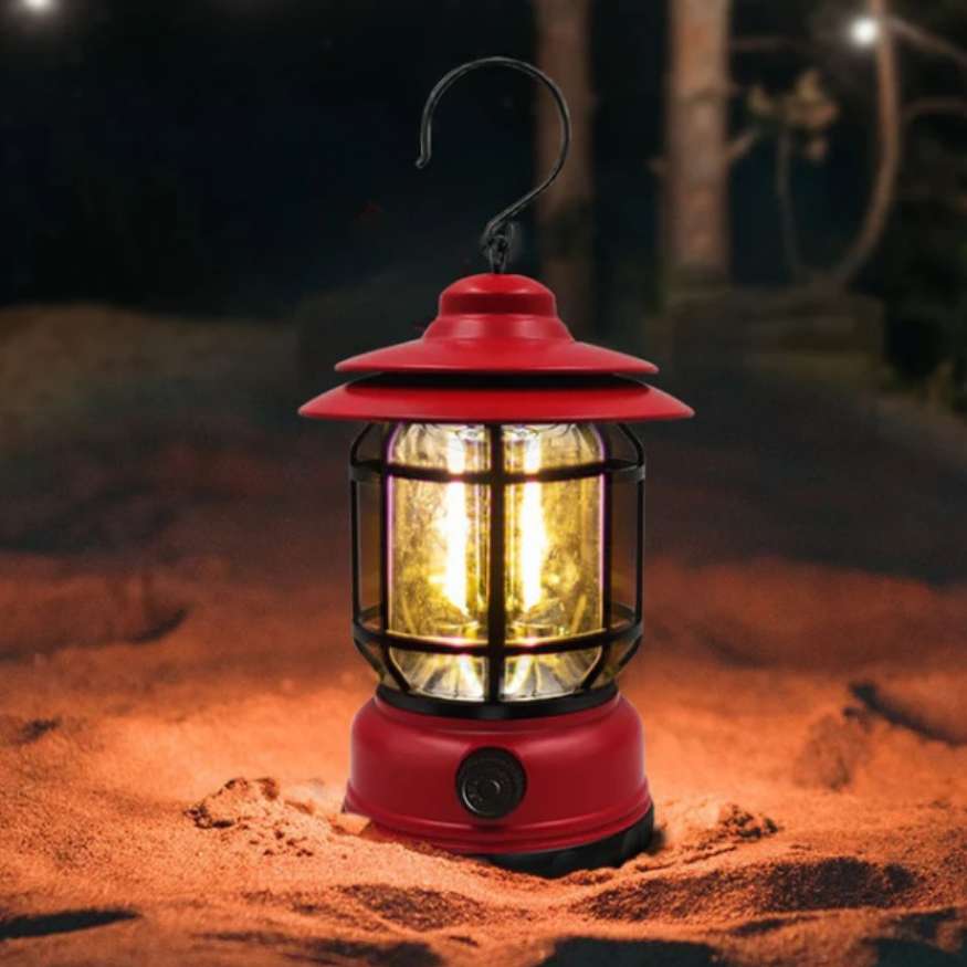 Rechargeable LED Camping Lantern with Hanging Hook and Metal Cage