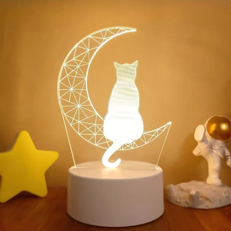 Cat and Crescent Moon LED Night Light with Acrylic Panel