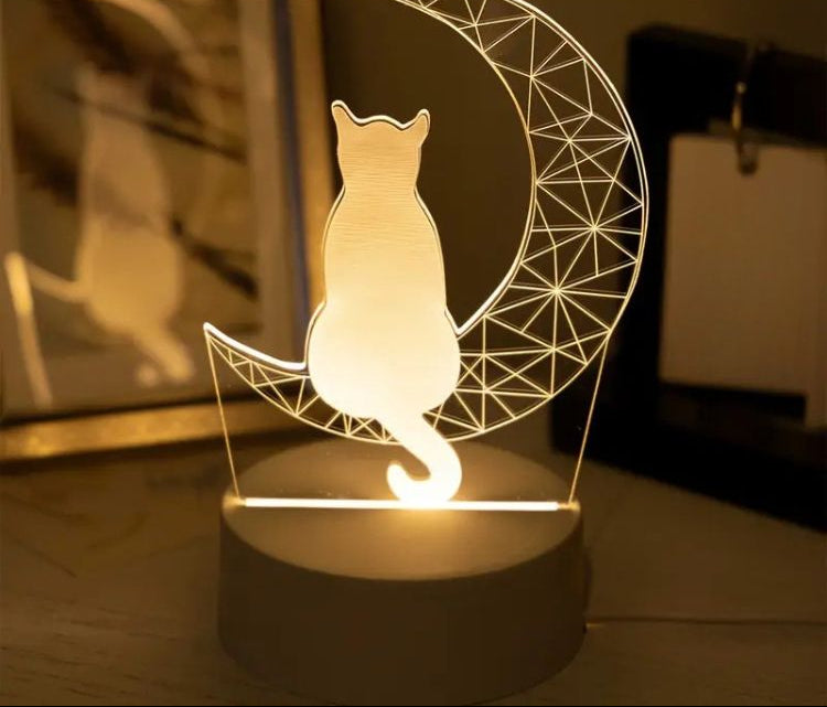 Cat and Crescent Moon LED Night Light with Acrylic Panel