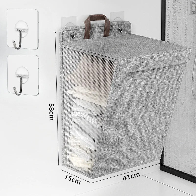 Wallora | Foldable Adhesive Laundry Basket | Wall-Mounted Clothes Hamper & Organiser