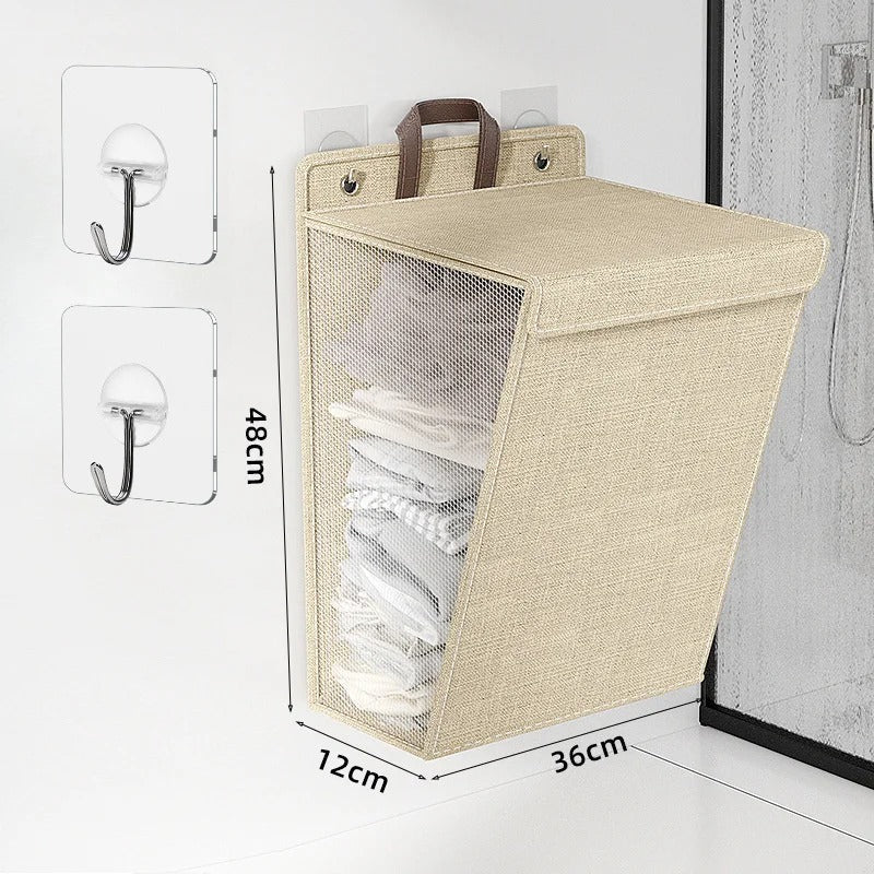 Wallora | Foldable Adhesive Laundry Basket | Wall-Mounted Clothes Hamper & Organiser