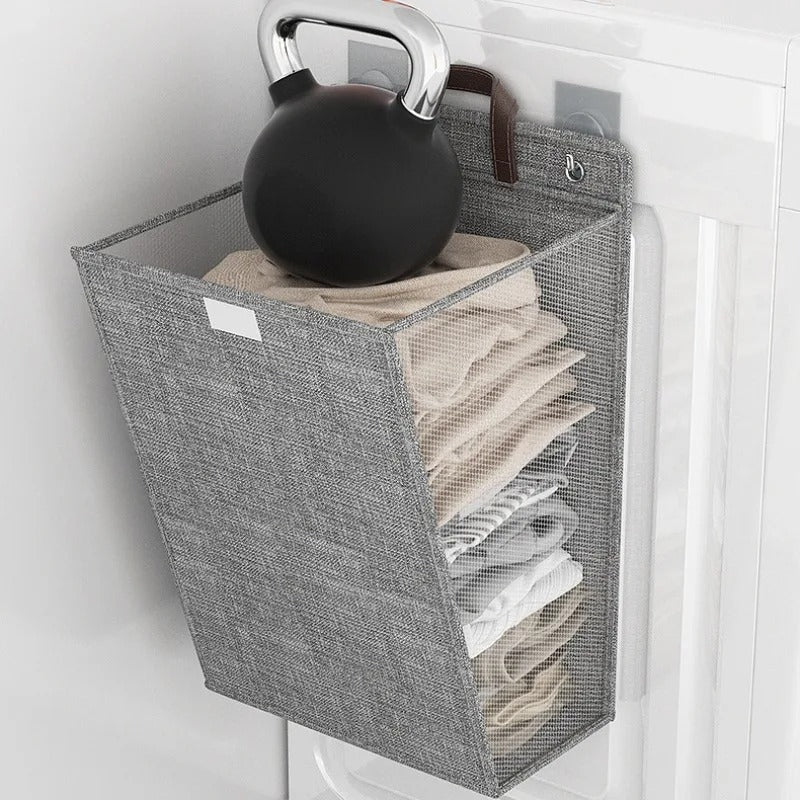 Wallora | Foldable Adhesive Laundry Basket | Wall-Mounted Clothes Hamper & Organiser