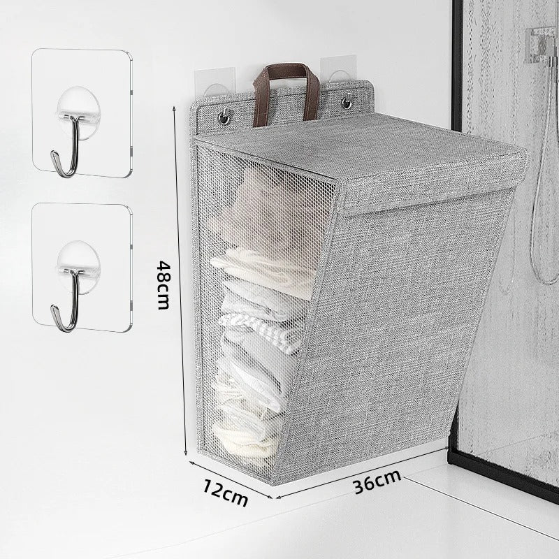 Wallora | Foldable Adhesive Laundry Basket | Wall-Mounted Clothes Hamper & Organiser