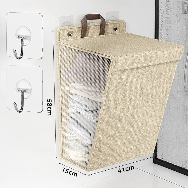 Wallora | Foldable Adhesive Laundry Basket | Wall-Mounted Clothes Hamper & Organiser